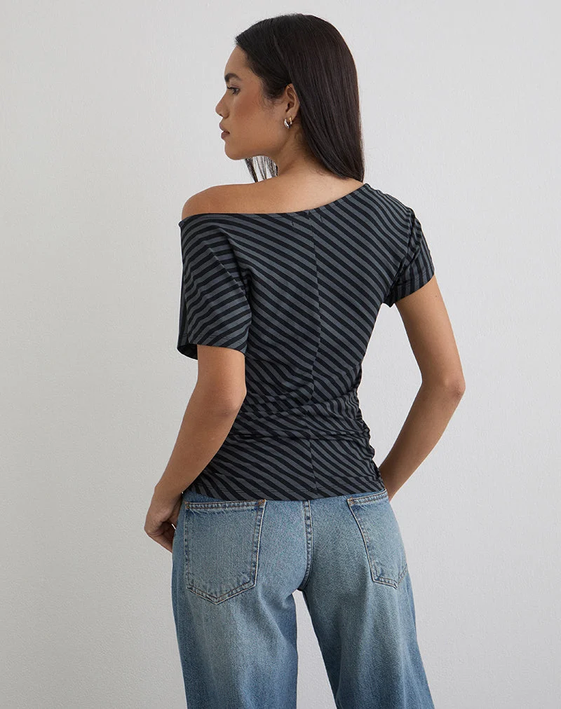 Danama One-Shoulder-Top mit schrägen Streifen in Ocean Storm
