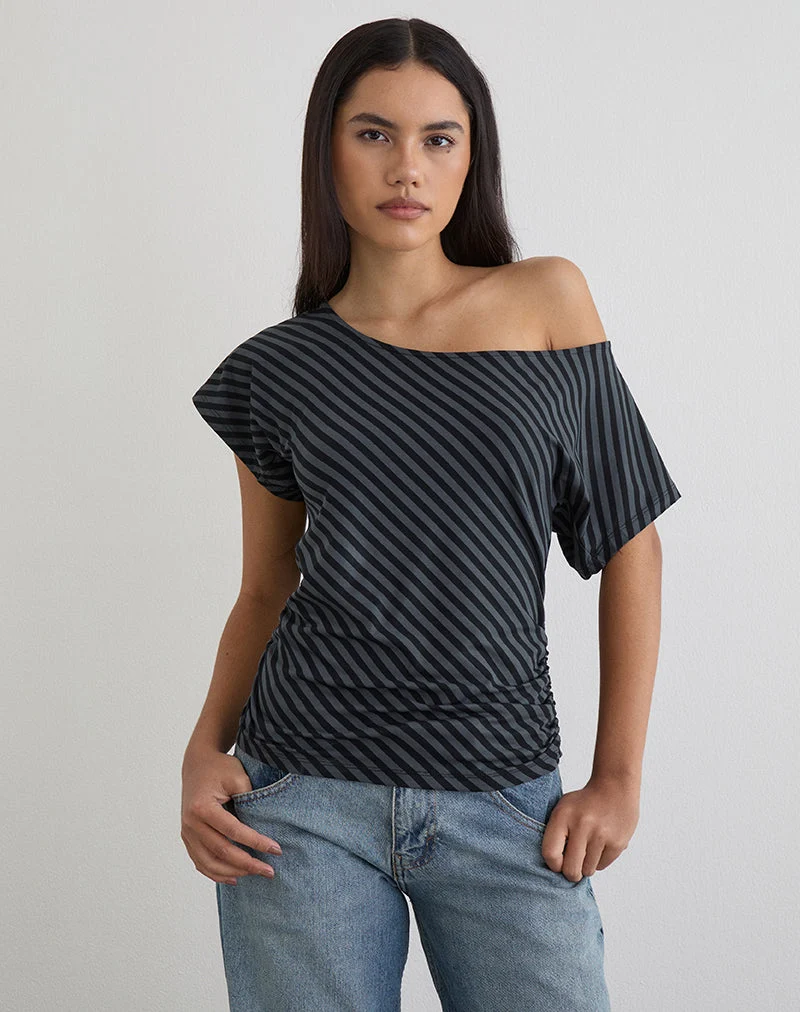 Danama One-Shoulder-Top mit schrägen Streifen in Ocean Storm