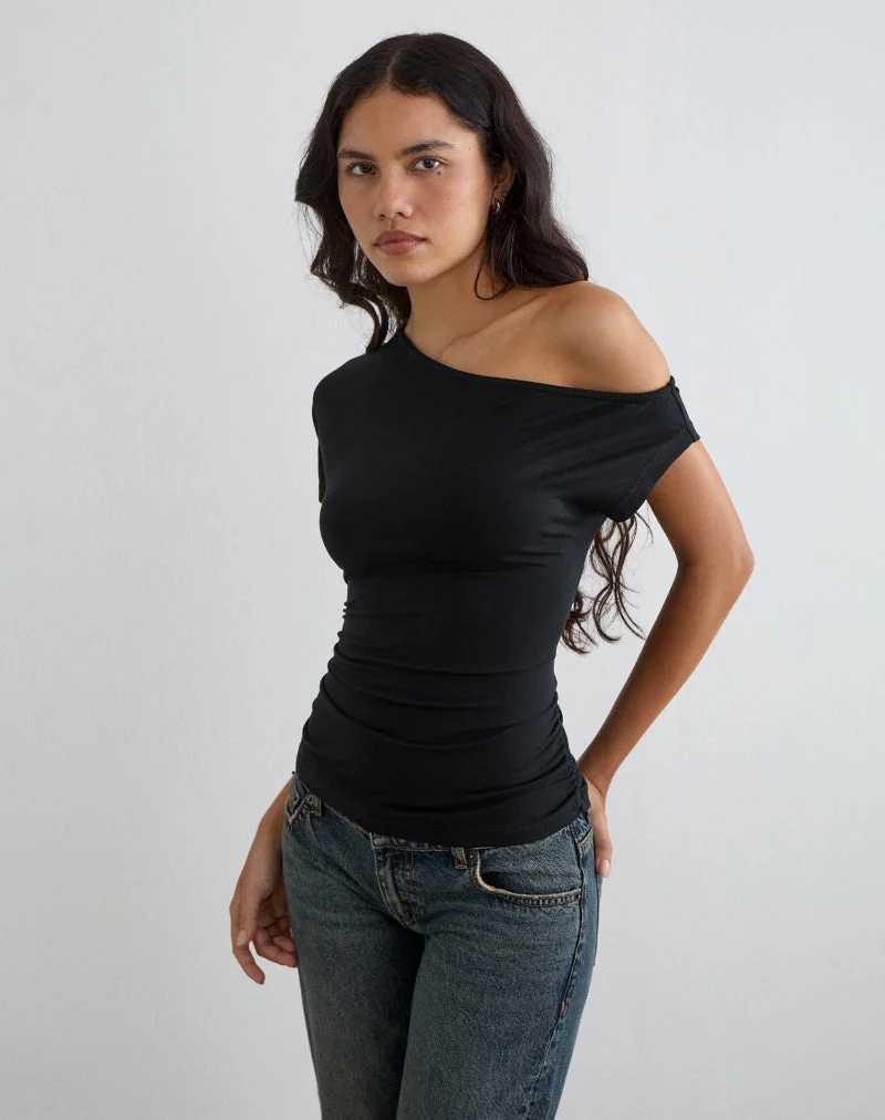Danama Ein-Schulter-Top aus Jersey, schwarz