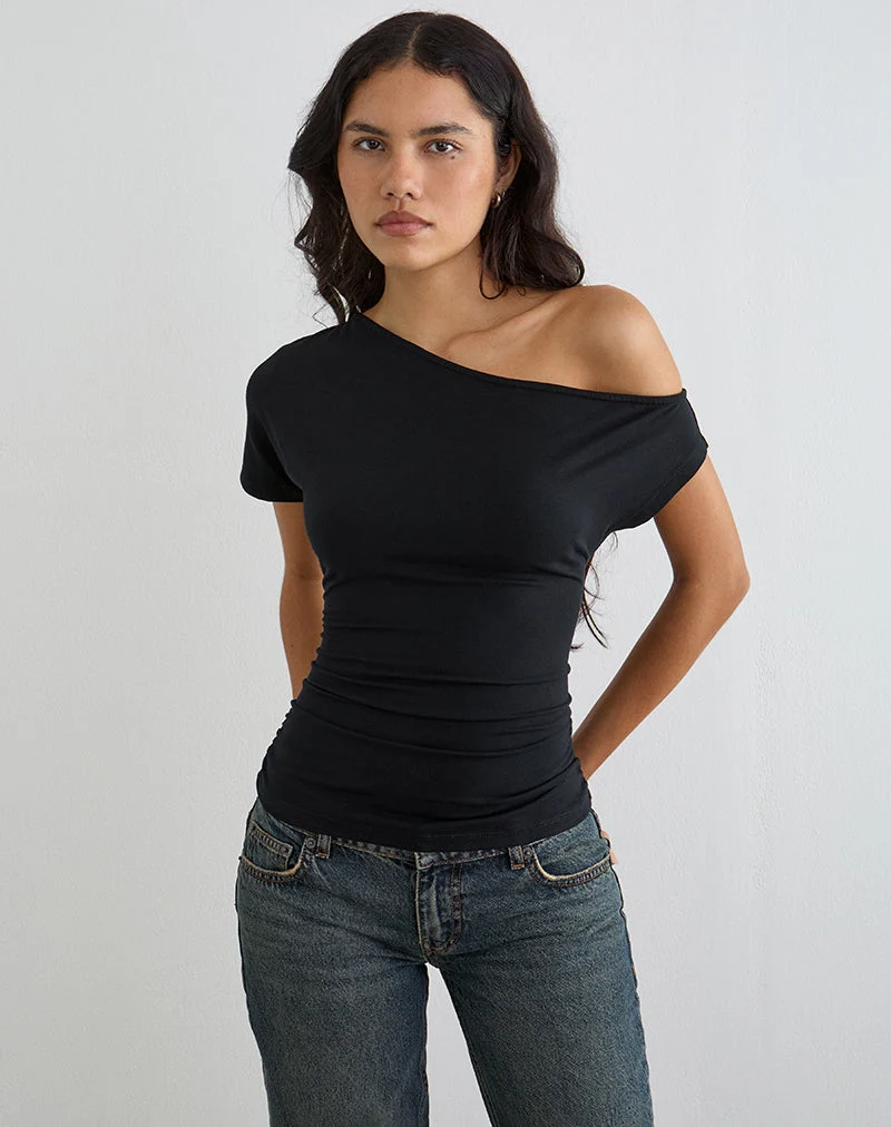 Danama Ein-Schulter-Top aus Jersey, schwarz