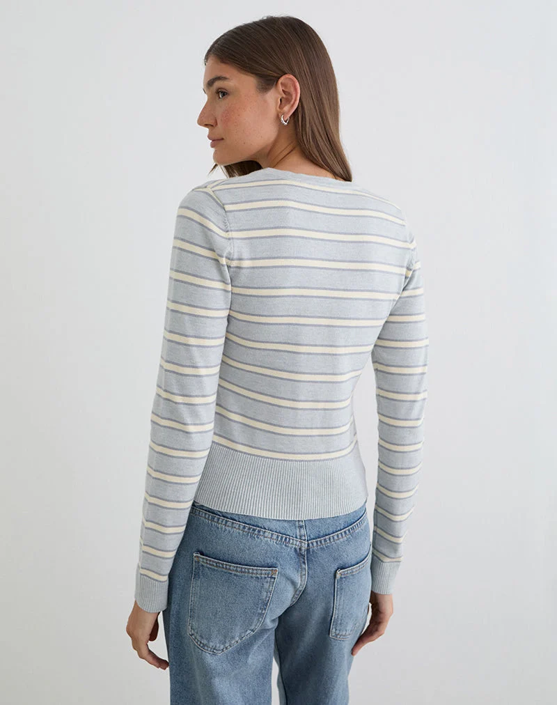 Yasra Pullover aus gestreiftem Strick in Creme und Grau