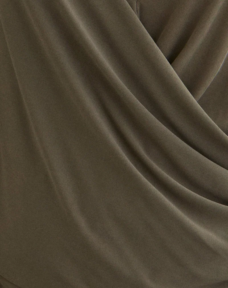 Tricia Plunge Drape Top aus Cupro in Khaki