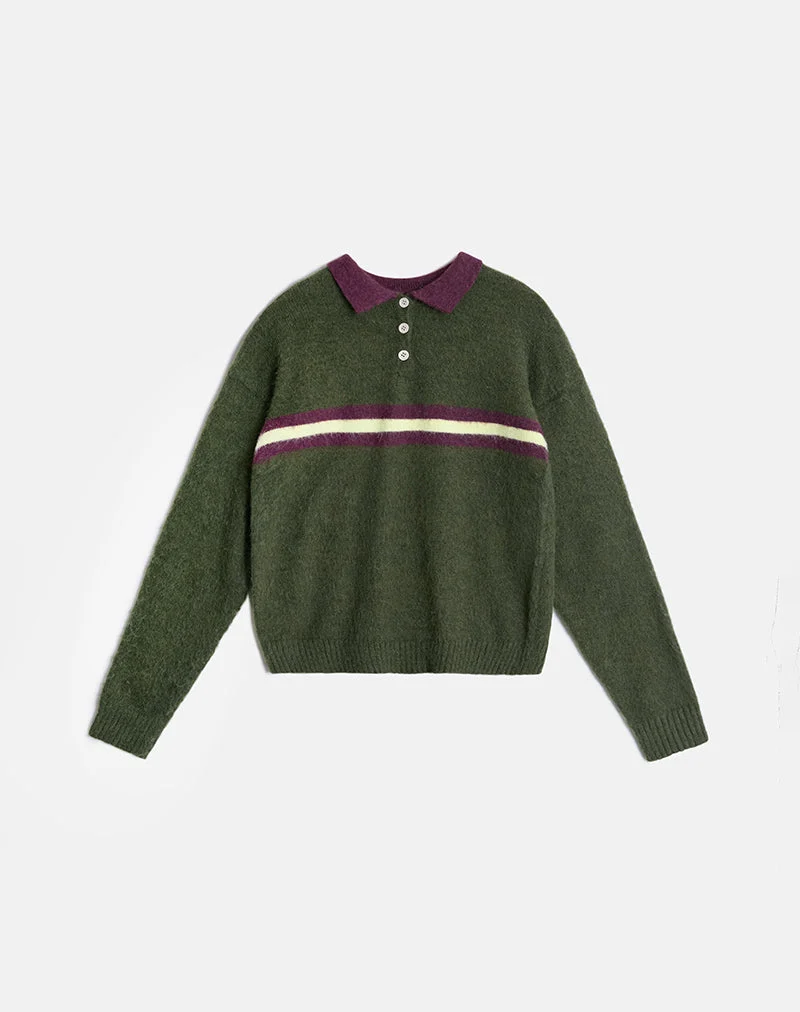 Marvina Pullover aus Strick, grün mit gelben Streifen