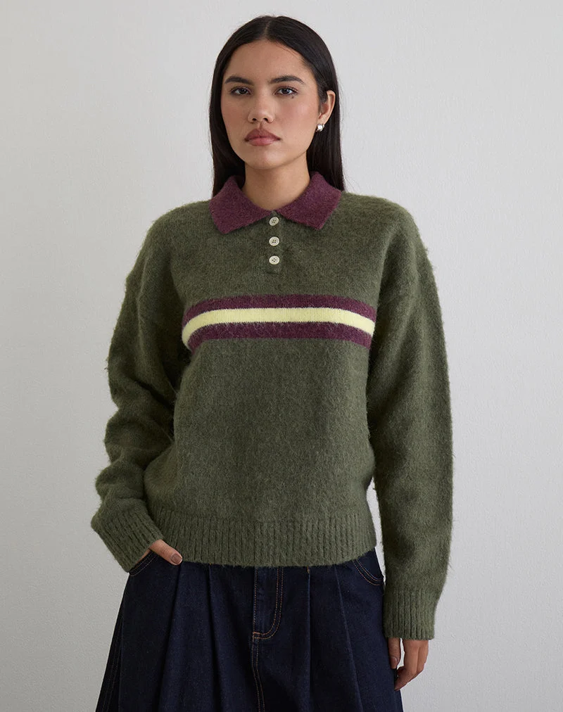 Marvina Pullover aus Strick, grün mit gelben Streifen