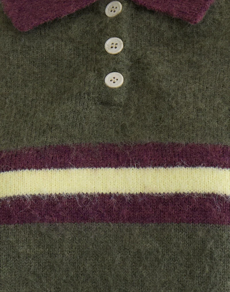 Marvina Pullover aus Strick, grün mit gelben Streifen
