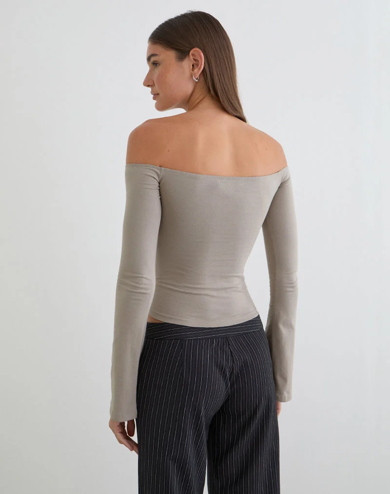 Ursuly Langarm-Bardot-Top in Moon Rock