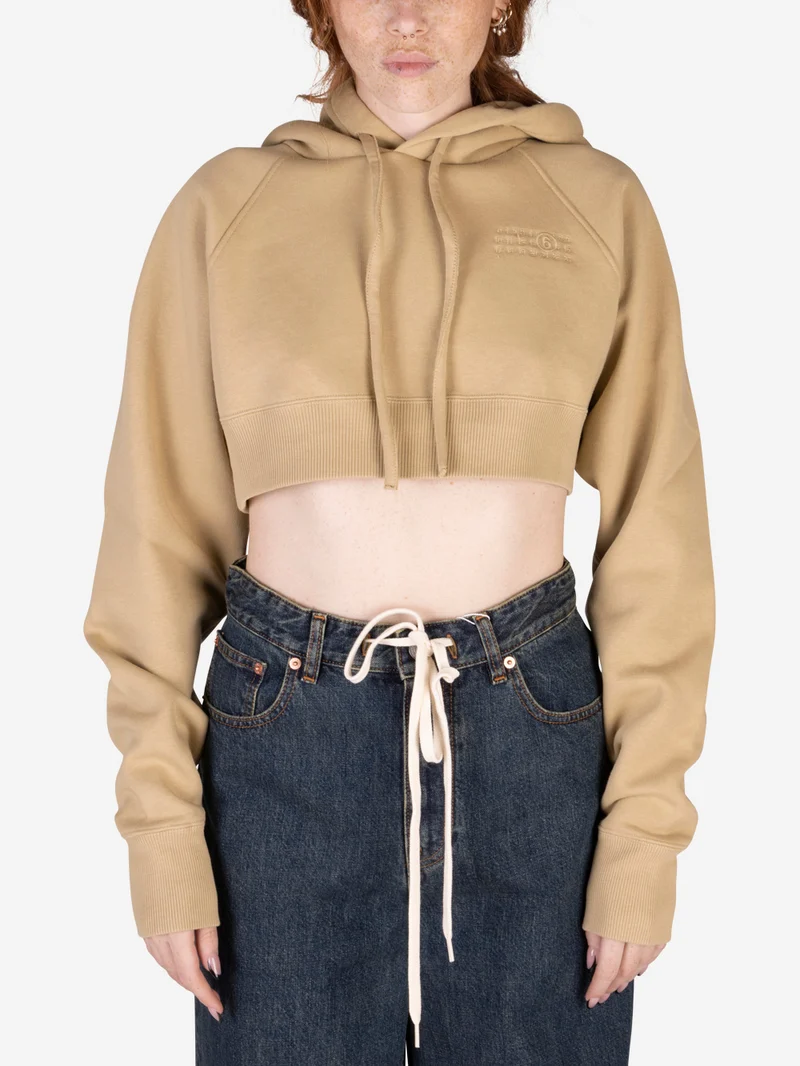 Felpa cropped con cappuccio kaki