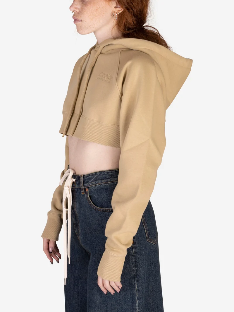 Felpa cropped con cappuccio kaki