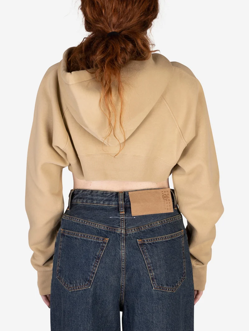 Felpa cropped con cappuccio kaki