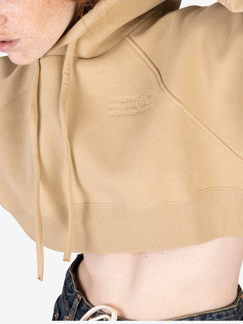 Felpa cropped con cappuccio kaki