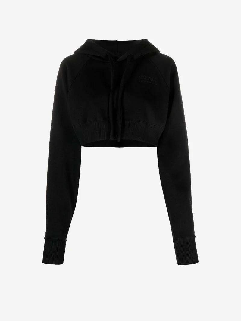 Felpa cropped con cappuccio nera