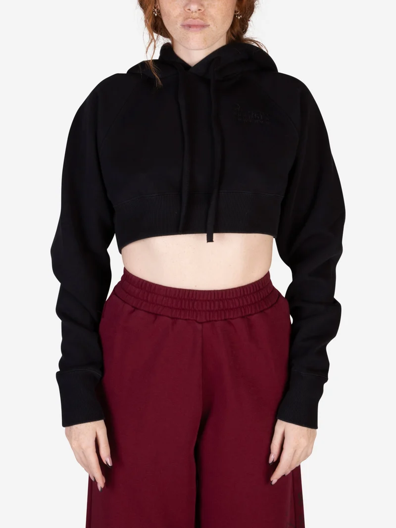 Felpa cropped con cappuccio nera
