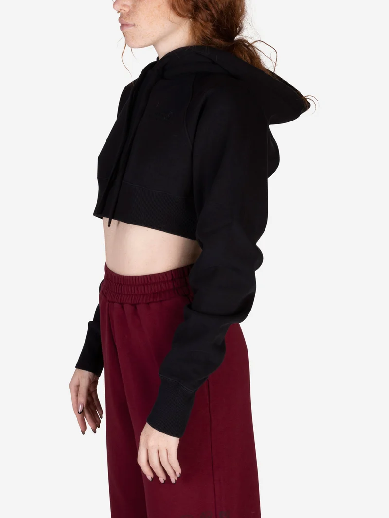 Felpa cropped con cappuccio nera
