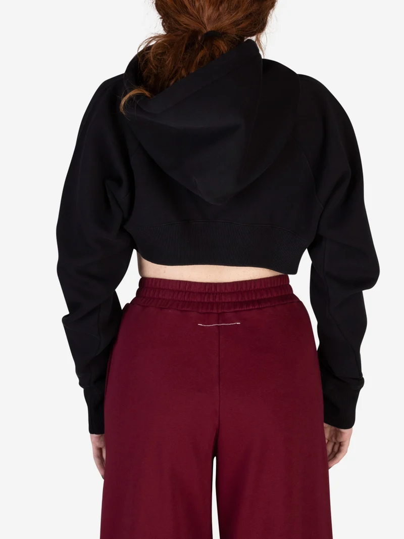 Felpa cropped con cappuccio nera