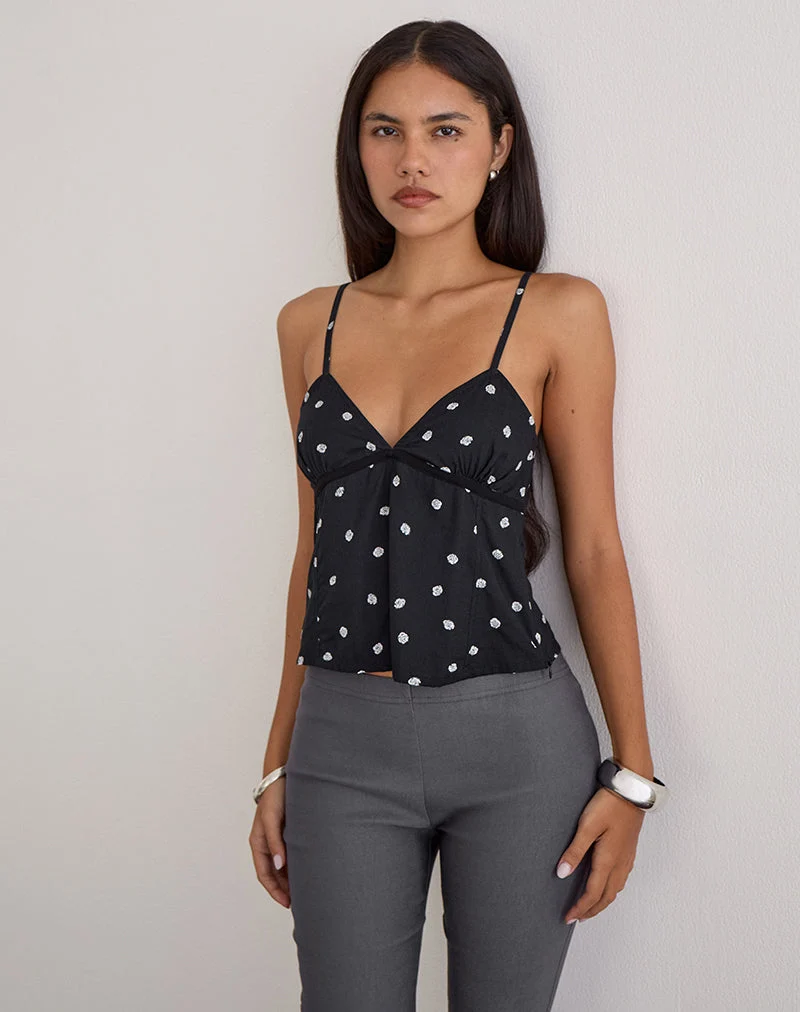 Bluesa Cami Top in Ditsy Rose Schwarz