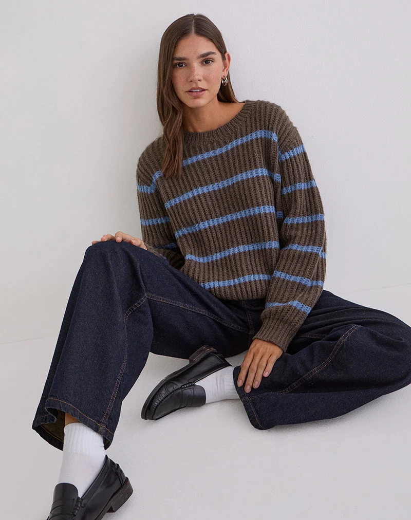 Namirta Pullover in Braun mit blauen Streifen