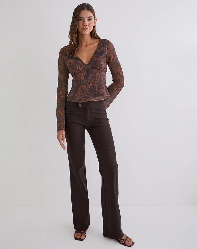 Karilo Langarm-Oberteil aus Chiffon in Royal Paisley Burgundy