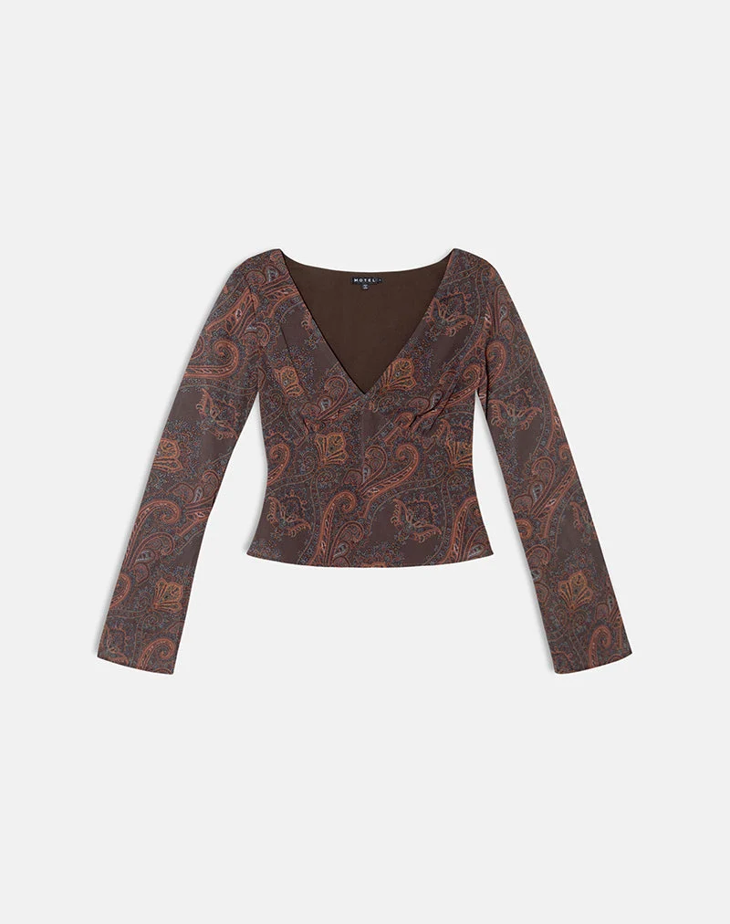 Karilo Langarm-Oberteil aus Chiffon in Royal Paisley Burgundy