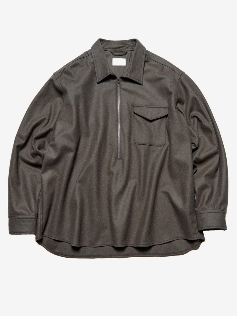 Camicia grigia in lana Melton leggera con mezza zip