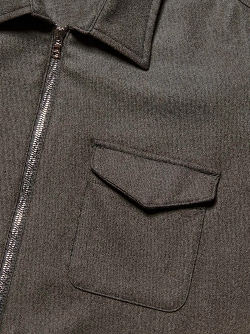 Camicia grigia in lana Melton leggera con mezza zip