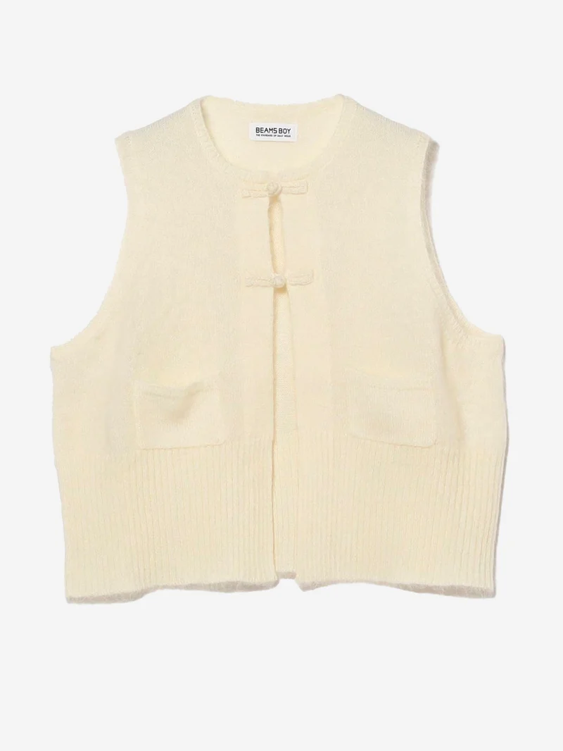 Gilet bianco in misto mohair con bottoni cinesi