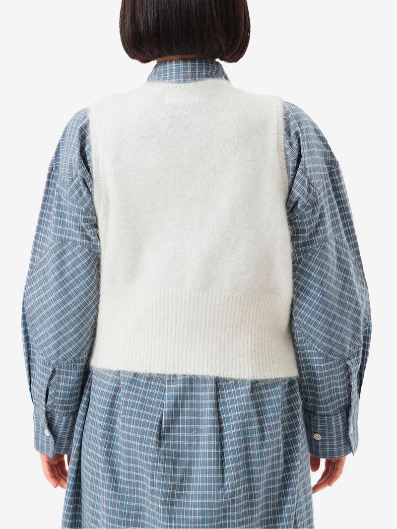 Gilet bianco in misto mohair con bottoni cinesi