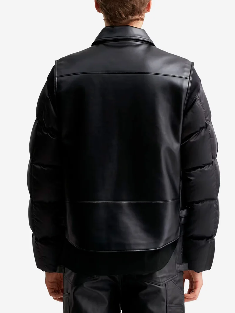 Giacca biker in pelle sintetica con maniche imbottite in piuma