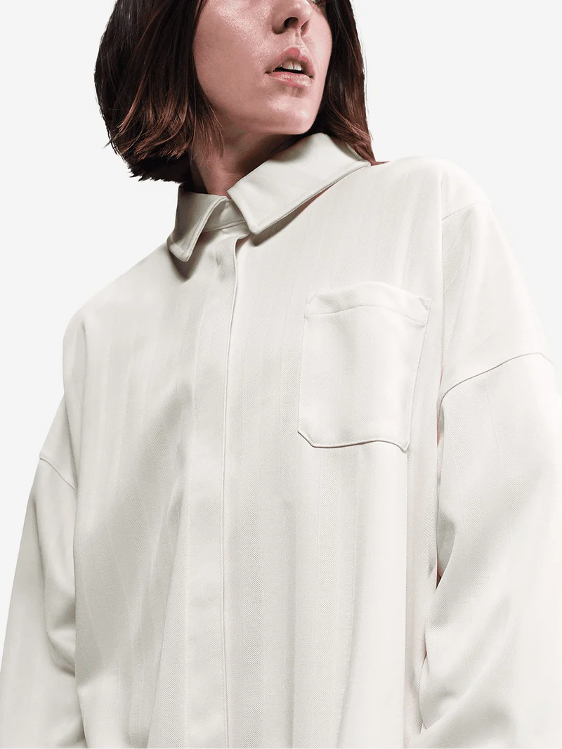 Camicia a righe in jacquard oversize avorio