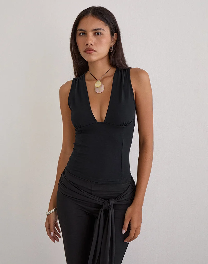 Lynod Plunge Top aus Rayon in Schwarz