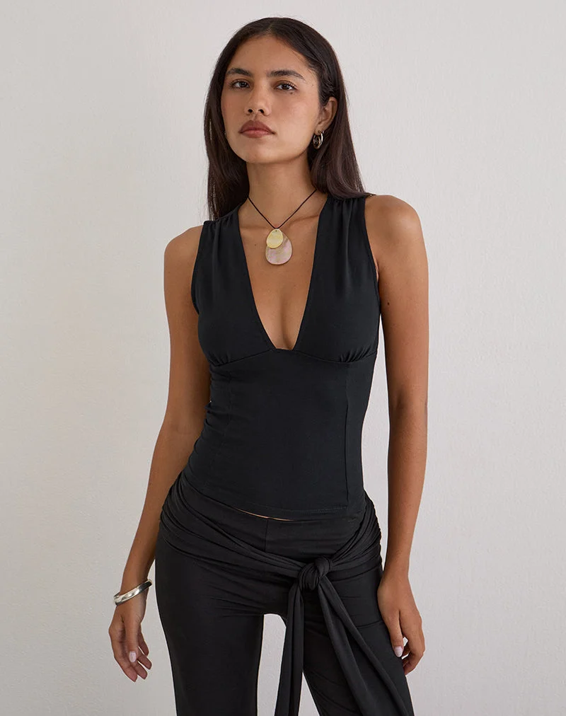 Lynod Plunge Top aus Rayon in Schwarz