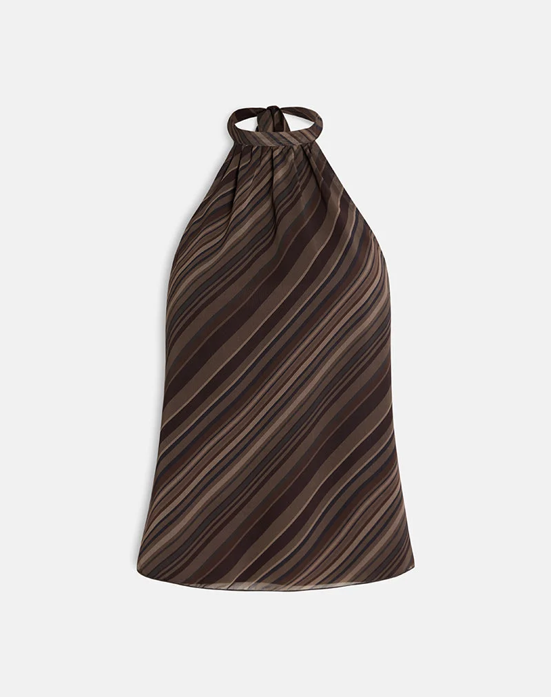 Brielle Top aus Chiffon-Mix mit braunen Streifen