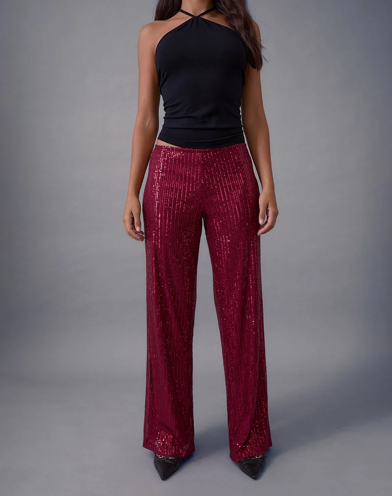 Wilaga Hose mit weitem Bein in Pailletten-Maroon