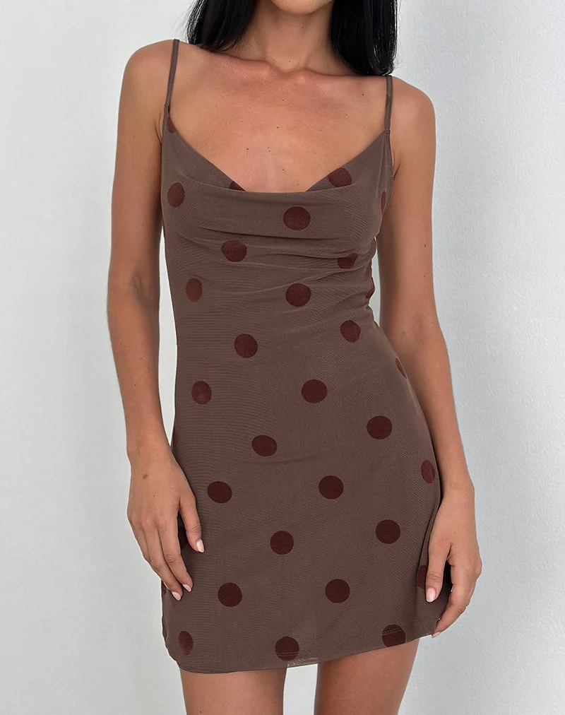 Pastila Minikleid in Big Polka Flock Braun