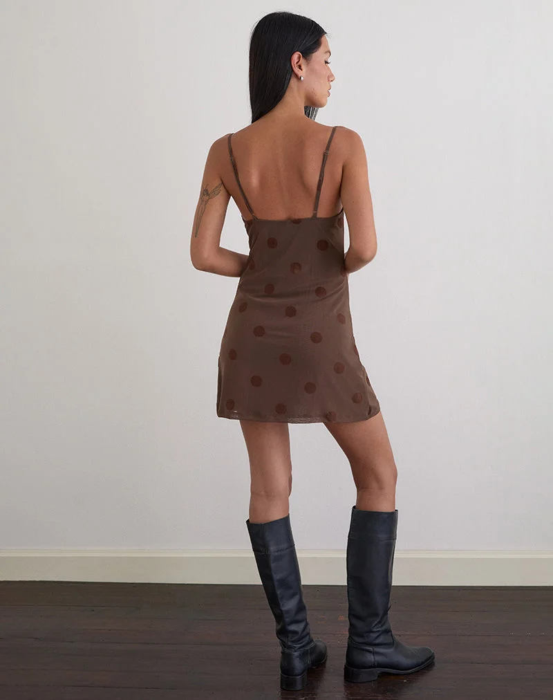 Pastila Minikleid in Big Polka Flock Braun
