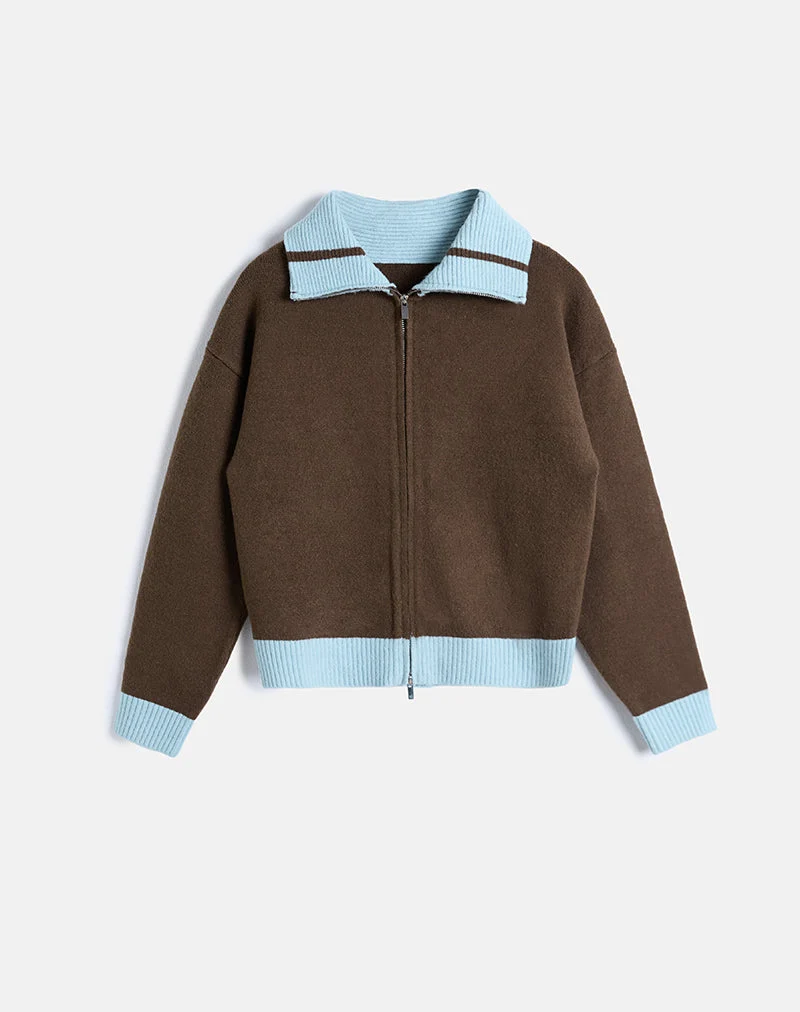 Ayamu Zip-Pullover aus braunem Strick