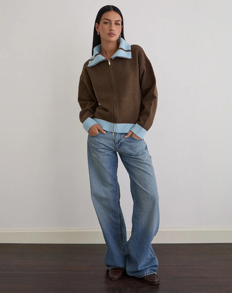 Ayamu Zip-Pullover aus braunem Strick
