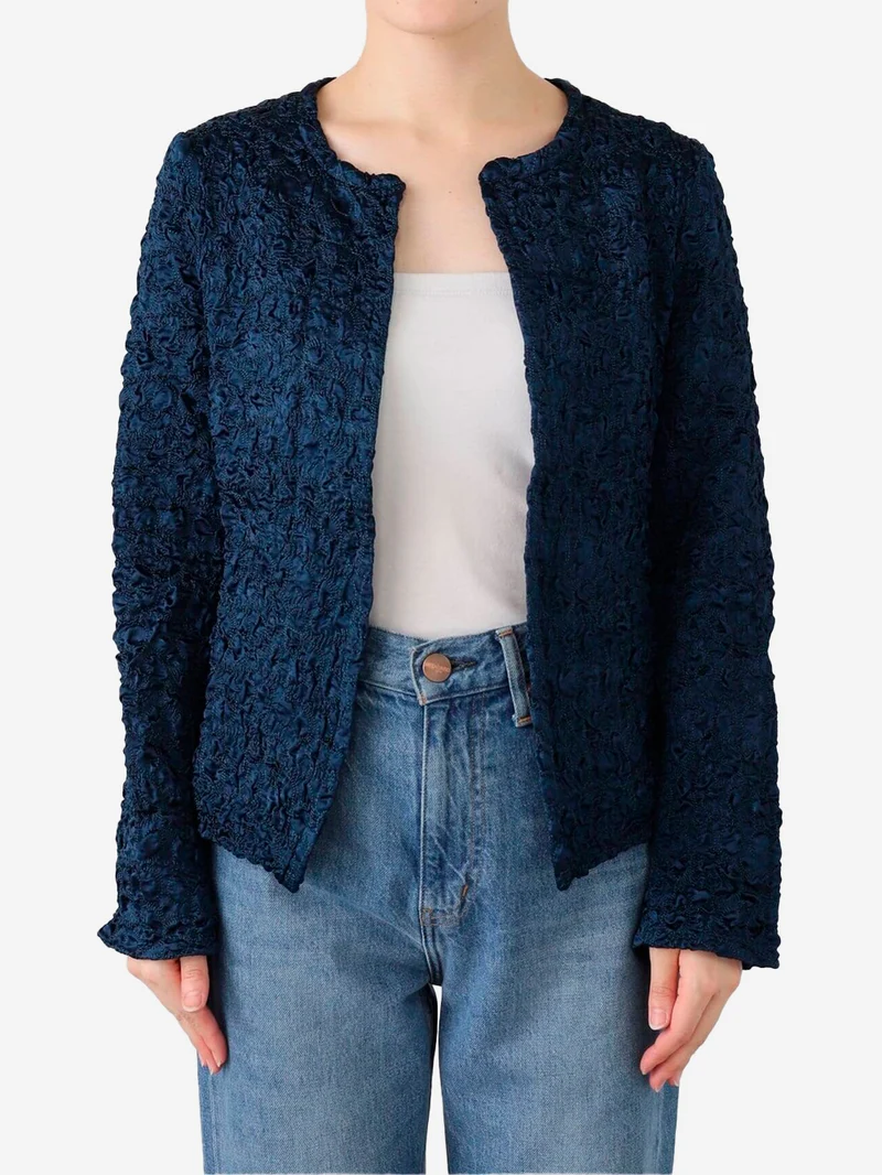 Giacca blu con ricamo satinato