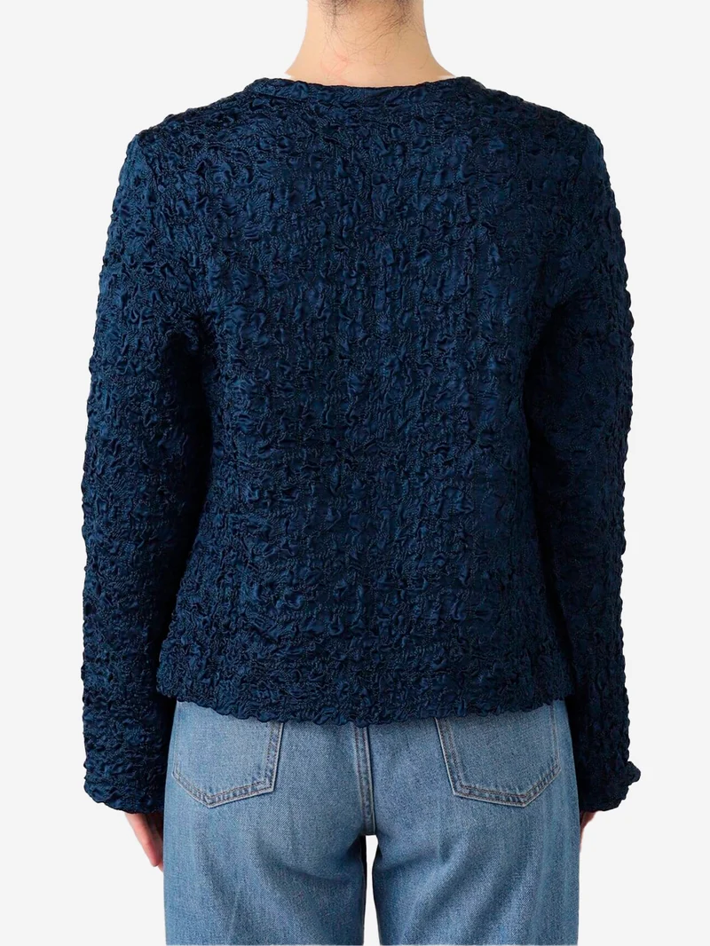 Giacca blu con ricamo satinato