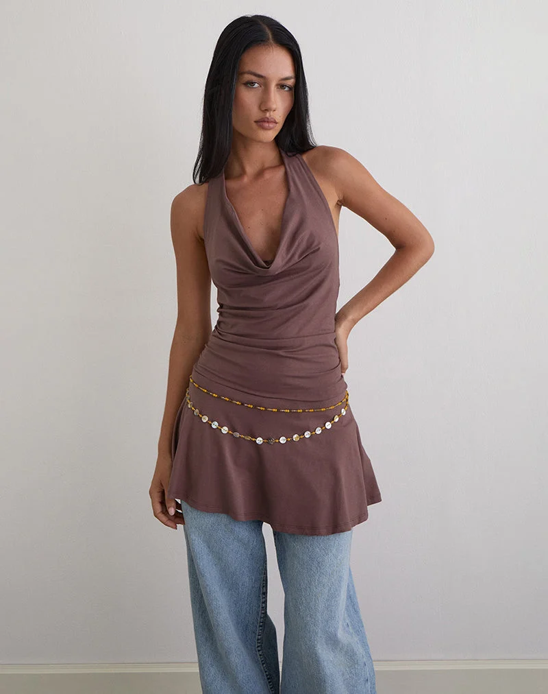 Eutalia Cowl Neck Neckholder Kleid in Deep Taupe
