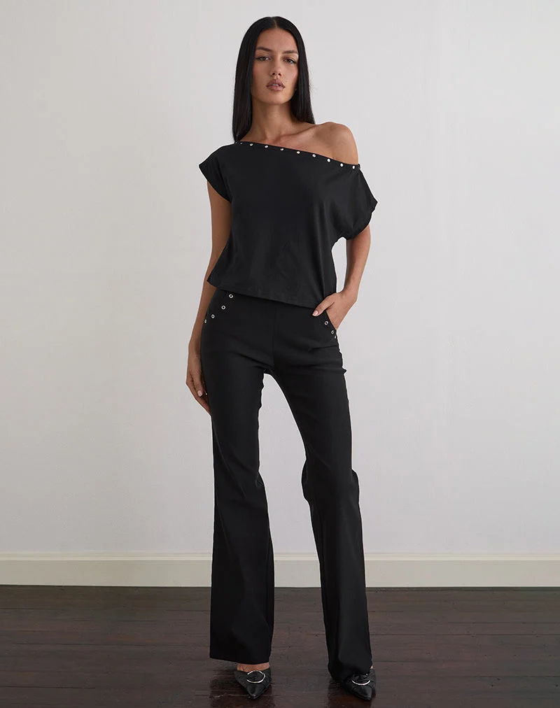 Bizzy Top aus schwarzem Jersey mit Nieten