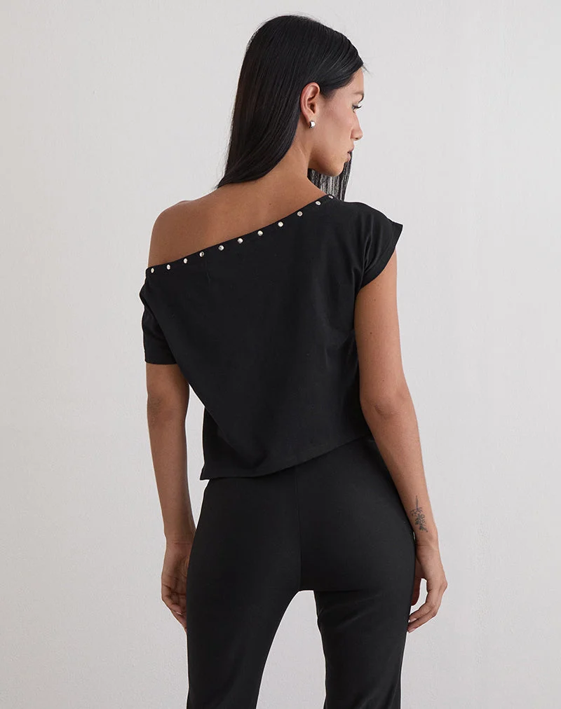 Bizzy Top aus schwarzem Jersey mit Nieten