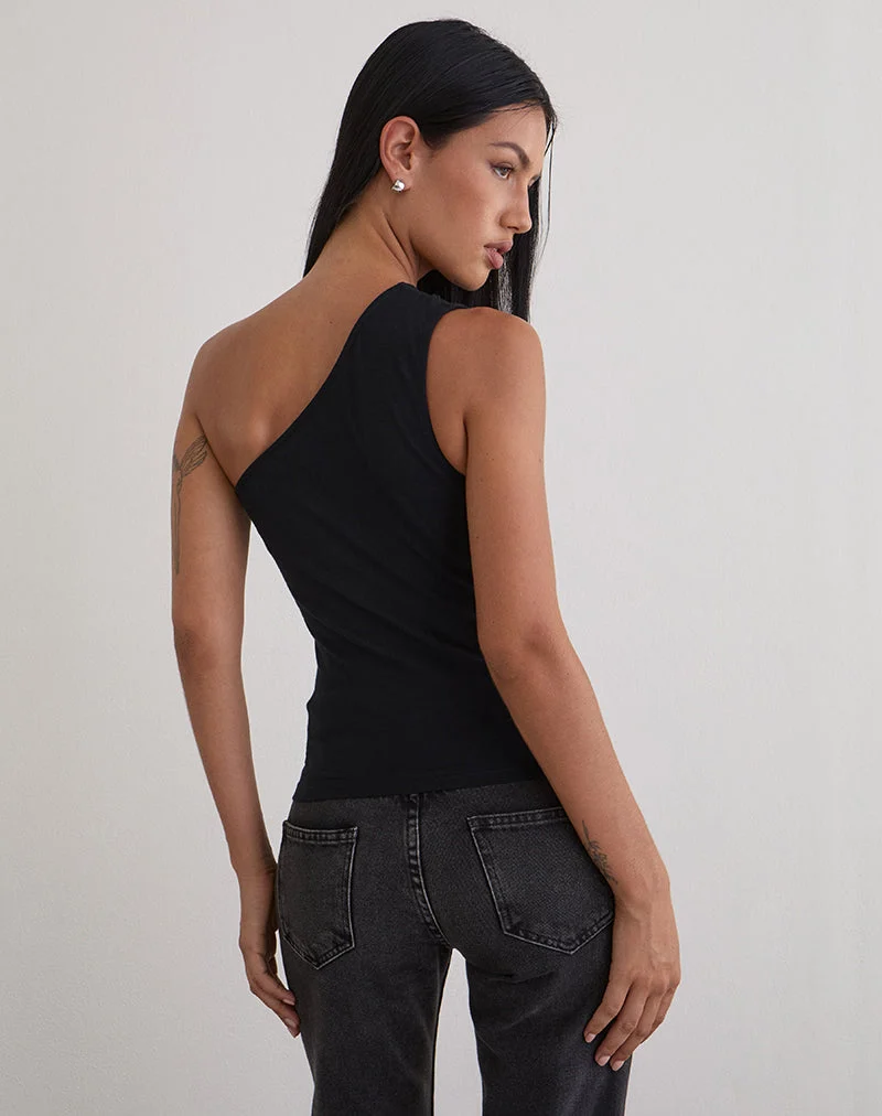 Chivago Cross Lace Up One Shoulder Top aus Jersey Schwarz