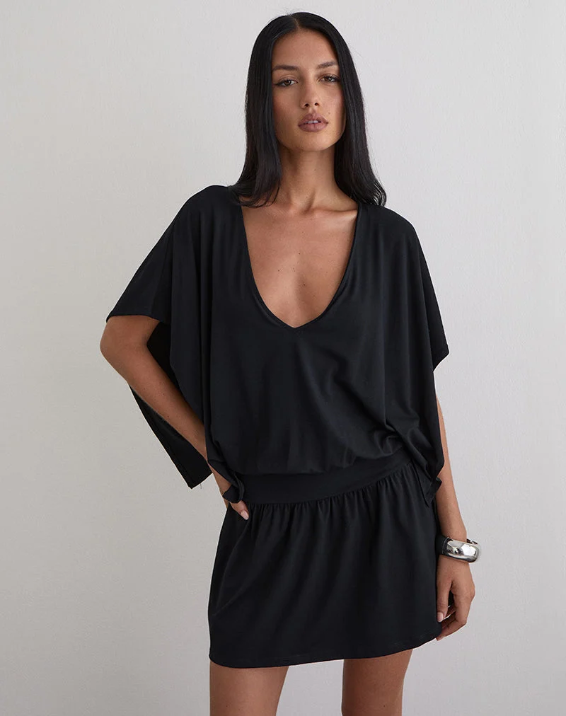 Osiri Mini-Kleid mit Fledermausflügeln aus Jersey Schwarz