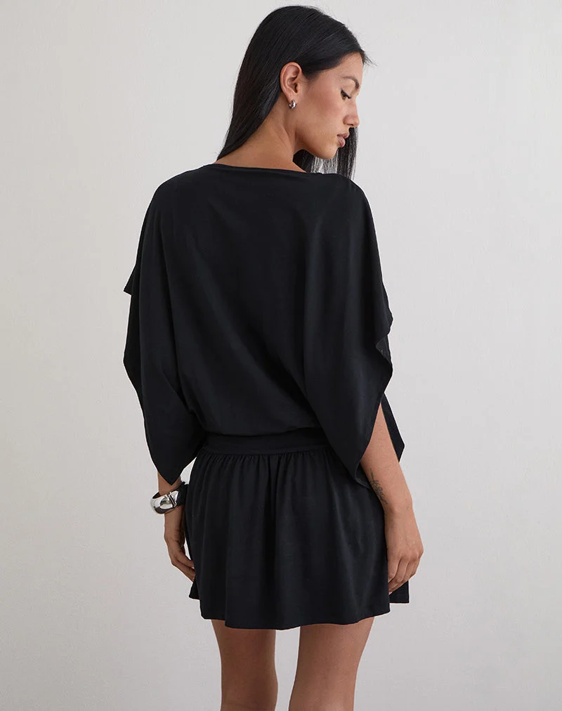 Osiri Mini-Kleid mit Fledermausflügeln aus Jersey Schwarz