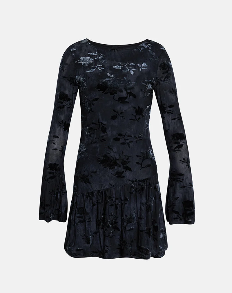 Anyeli Minikleid aus Blattsamt Dunkelblau