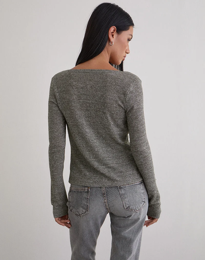 Zoril Twist Top in Glitzerstrick Khaki