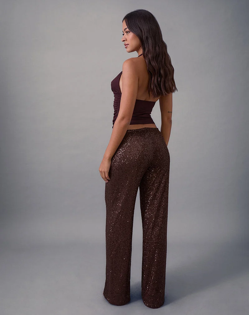 Wilaga Hose mit weitem Bein in Paillettenbraun