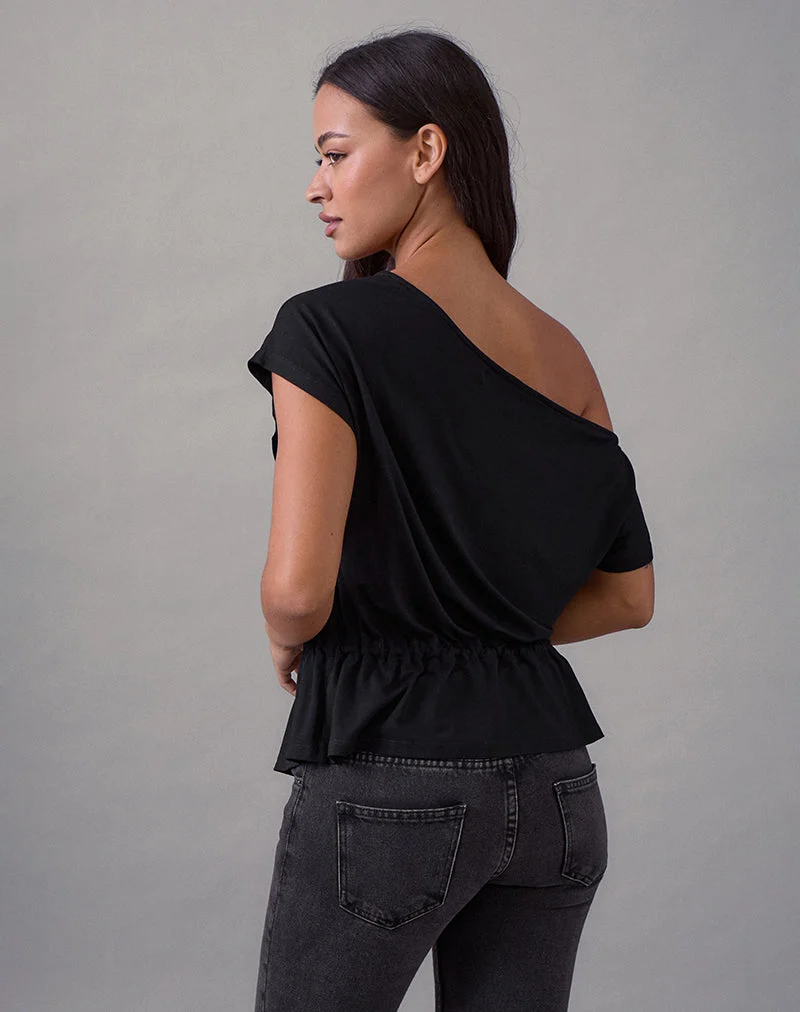 Sika One Shoulder Top in Schwarz mit Bindegürtel