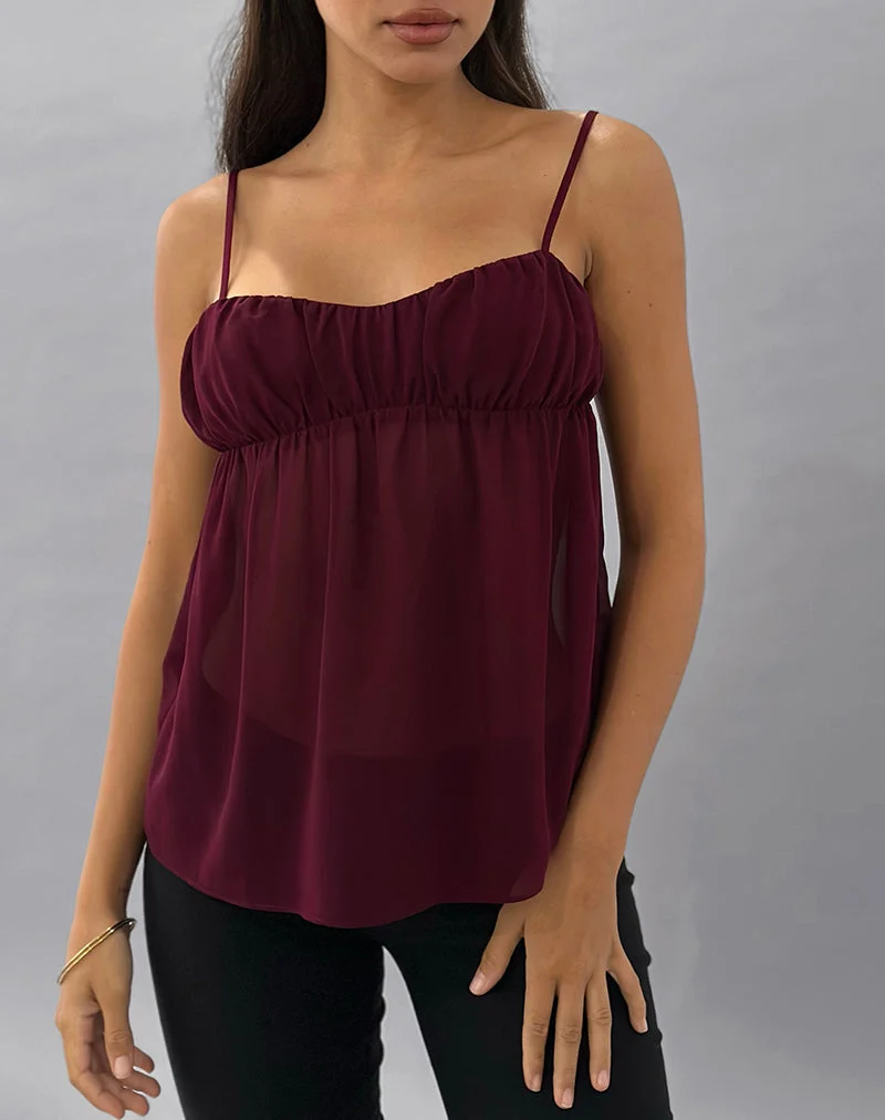 Camden Cami Top aus Satin Chiffon Burgundy