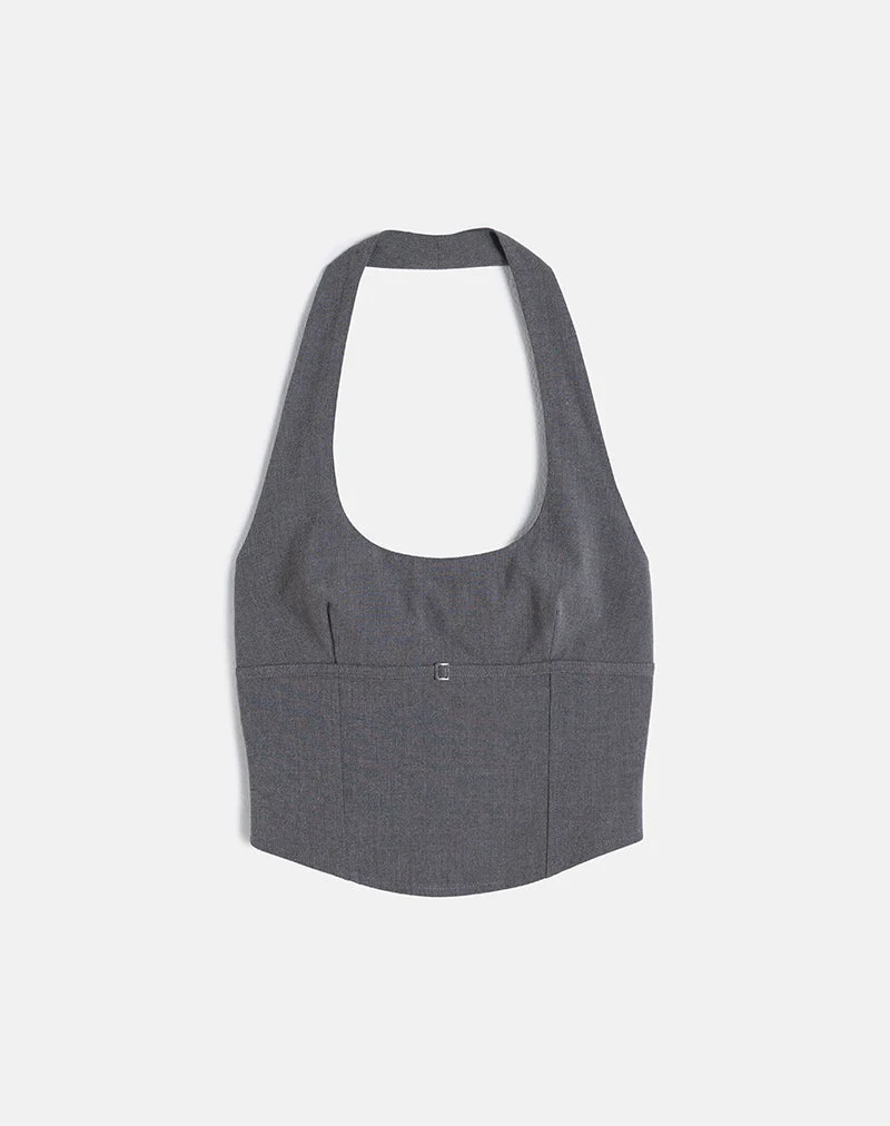 Nasya Neckholder-Top in Tailoring Charcoal